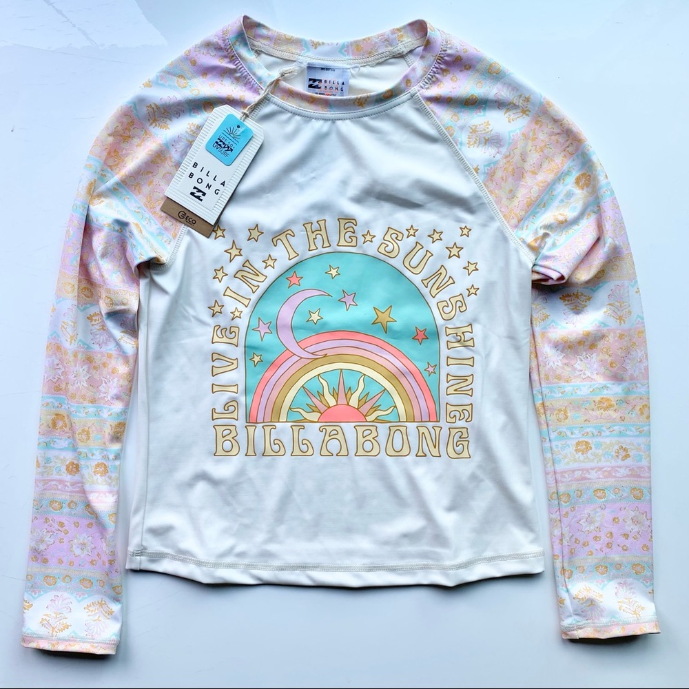 NEW Billabong Girl’s long sleeve rash guard swim in “Layered with Love” -Size 10